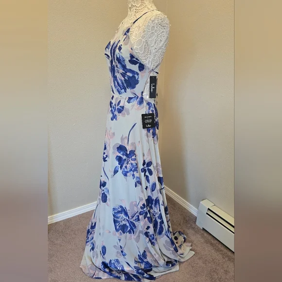 NEW Lulus All I Need Grey Floral Print Lace Up Maxi Dress - Picture 7 of 12